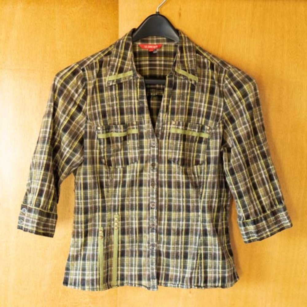 Grenier Checkered Green Shirt womens L
